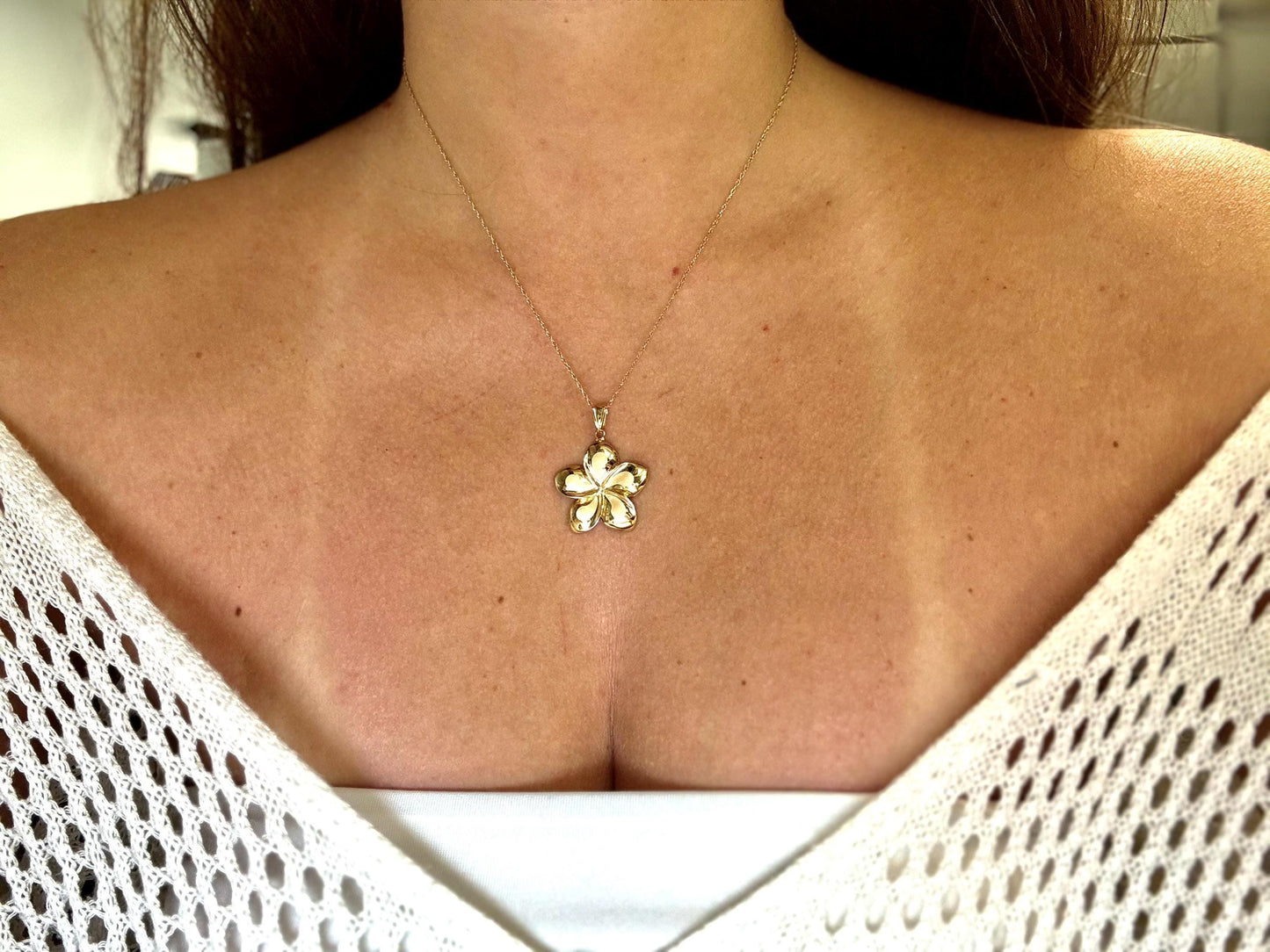 14K Solid Gold Plumeria Pendant Flower Pendant Necklace Gold Pendant Birthday Gift for her Gift for Mom Flower Necklace