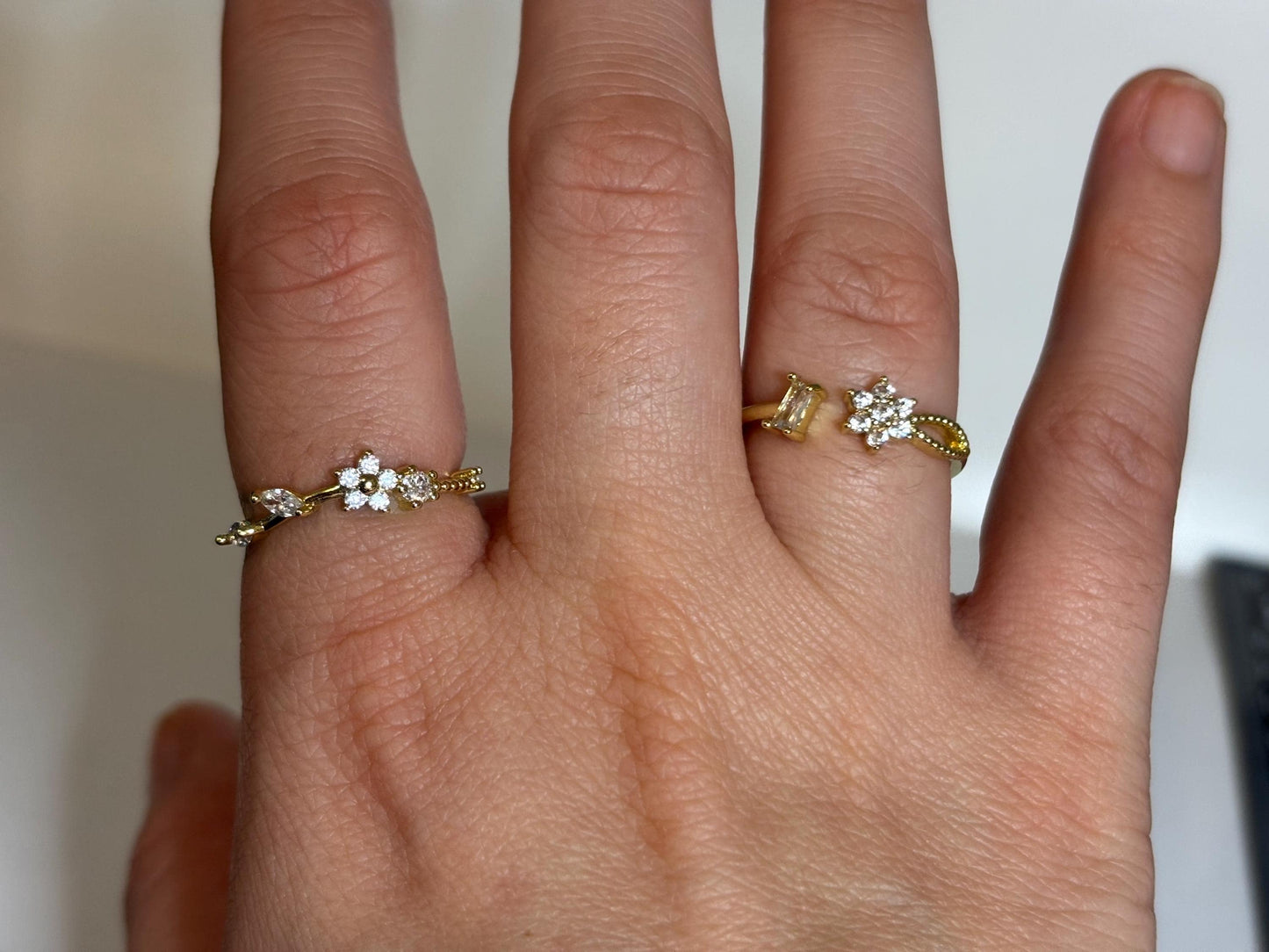 Plumeria Flower Ring – Adjustable Stackable Gold Plated Cubic Zirconia Jewelry