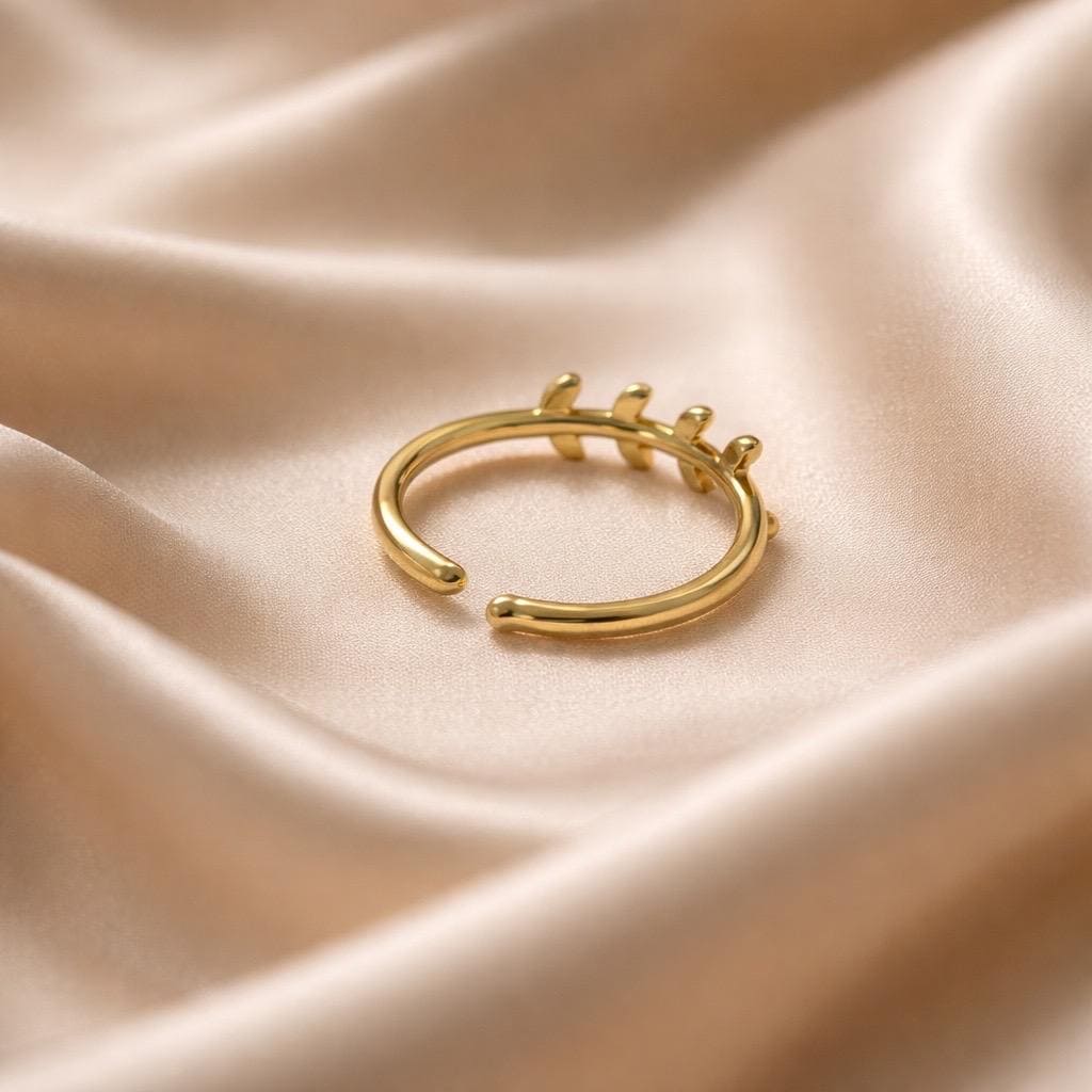 14K Gold Plated Ring – Adjustable Stainless Steel Ivy Band with Cubic Zirconia Sparkle