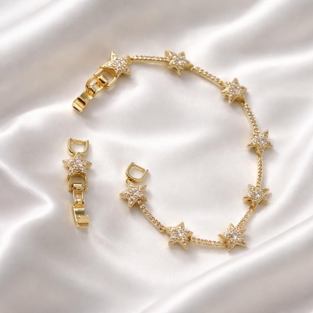 Star Bracelet – Adjustable Gold Plated Cubic Zirconia Dainty Bracelet for Everyday Wear