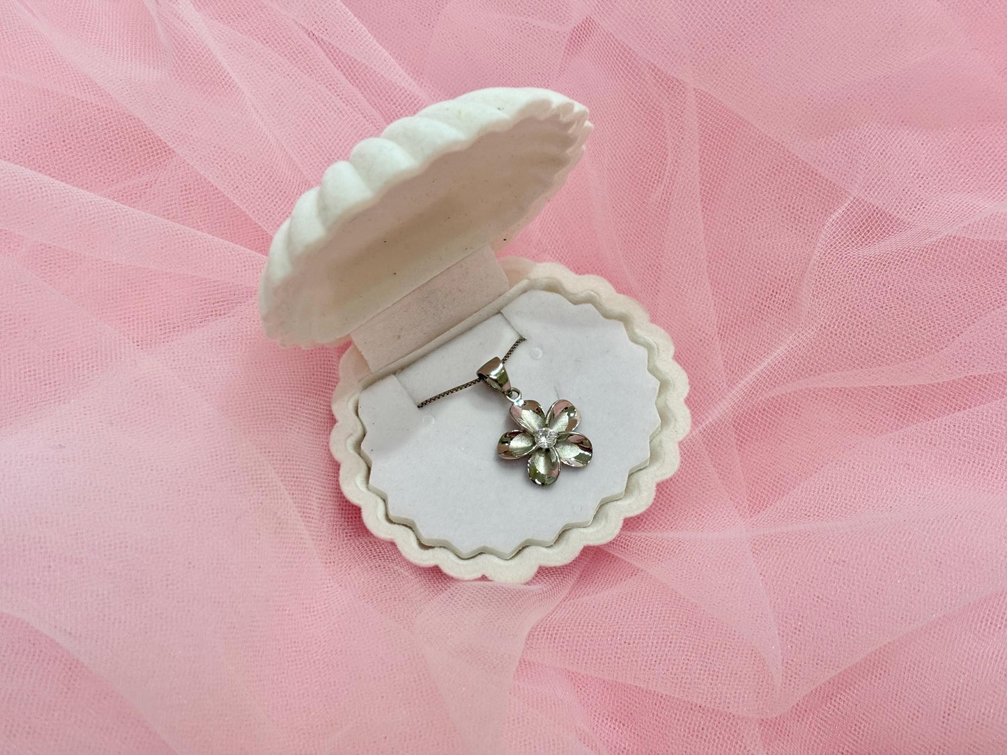 Hawaiian Plumeria Flower 925 Sterling Silver Tarnish Free Necklace with chain Cute Valentines Gift for her Wife Romantic Girlfriend Stone CZ