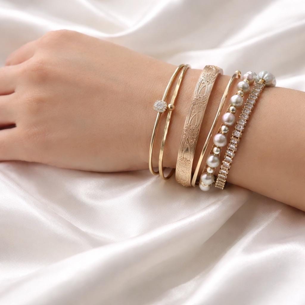 Adjustable Stackable Bracelet – Gold Plated Stainless Steel With Sparkling Cubic Zirconia Stone