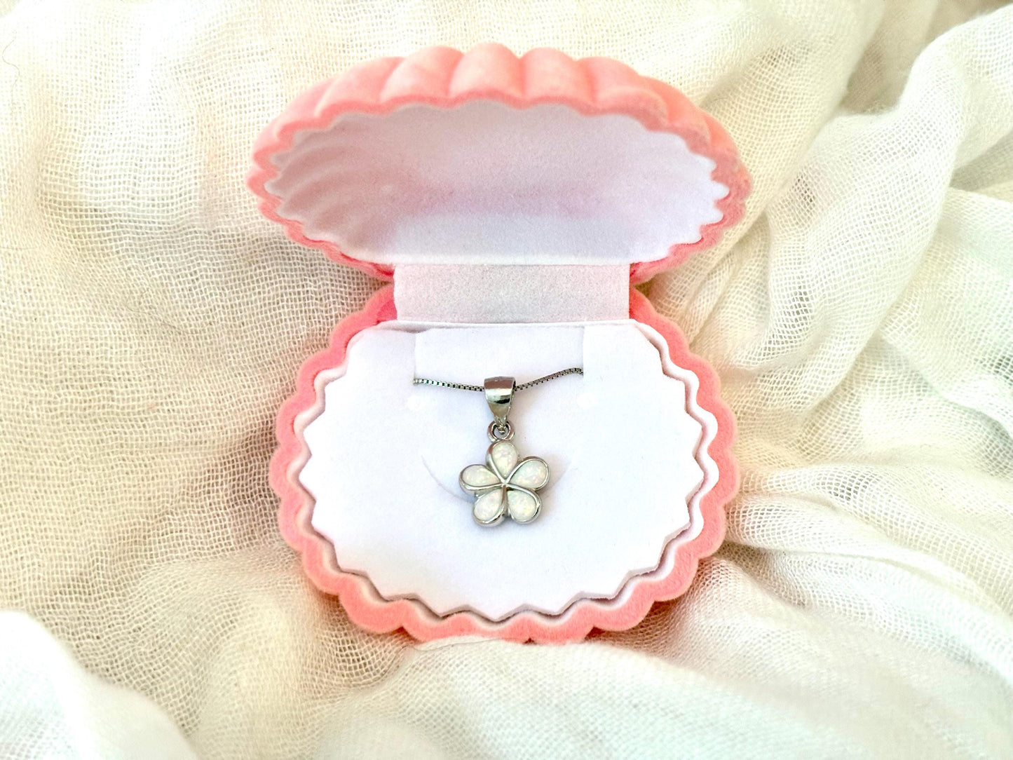 Dainty White Opal Plumeria Flower Necklace Tarnish Free with chain Girly Minimalist Floral Gift for Her Gift for Mom 925 Sterling Silver