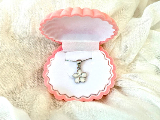 Dainty White Opal Plumeria Flower Necklace Tarnish Free with chain Girly Minimalist Floral Gift for Her Gift for Mom 925 Sterling Silver