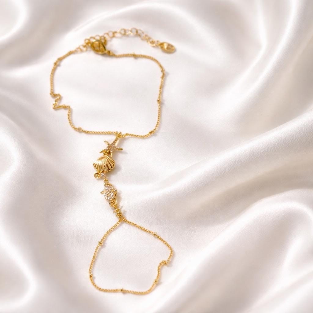 Ocean Hand Chain Bracelet – Adjustable 14K Gold Plated Minimalist Chain Jewelry