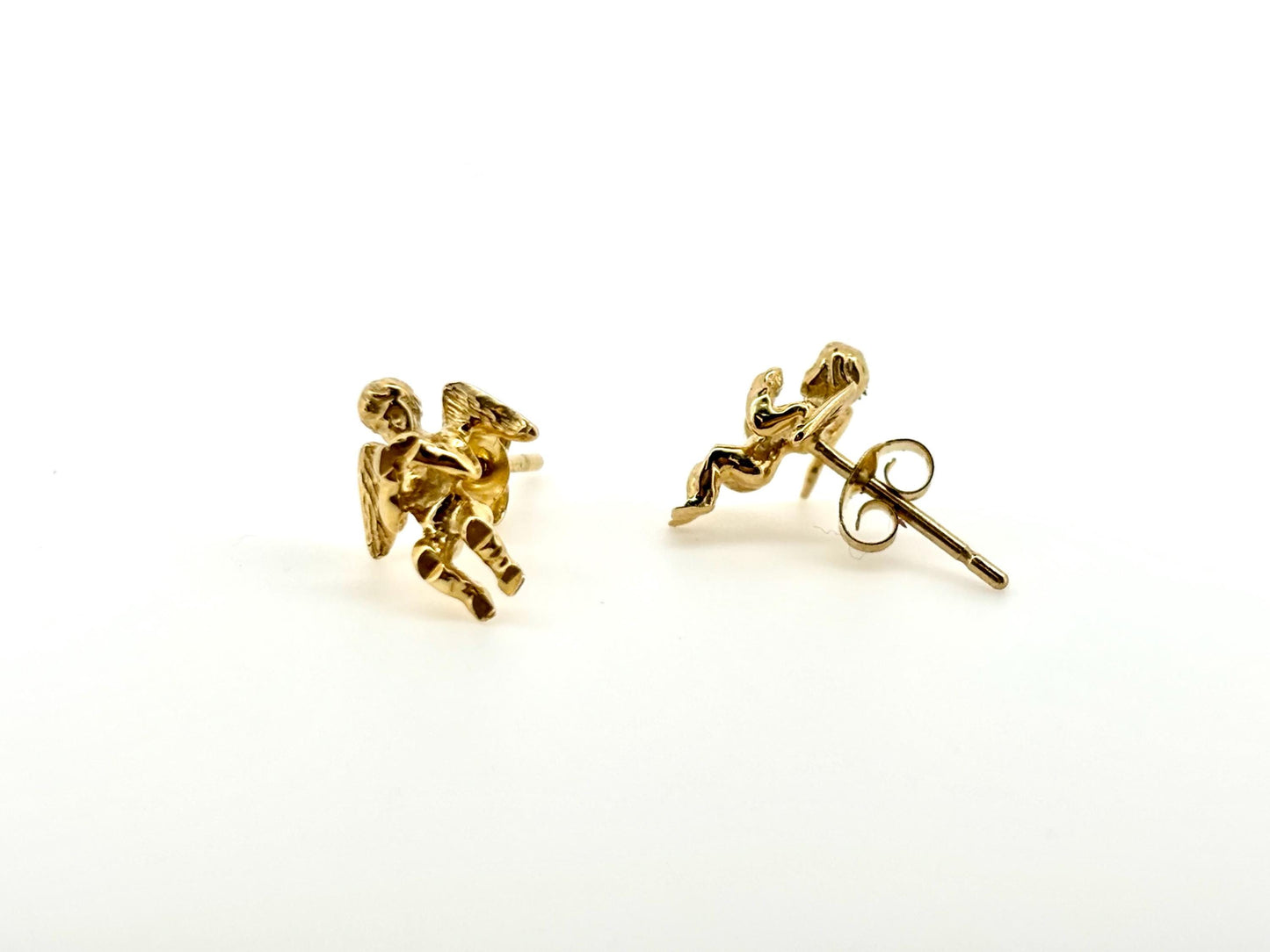 14K Solid Gold Guardian Angel Stud Earrings Loving Angel Earrings Gold Earring Valentines Gift for her Birtday Gift for Mom Protective Studs