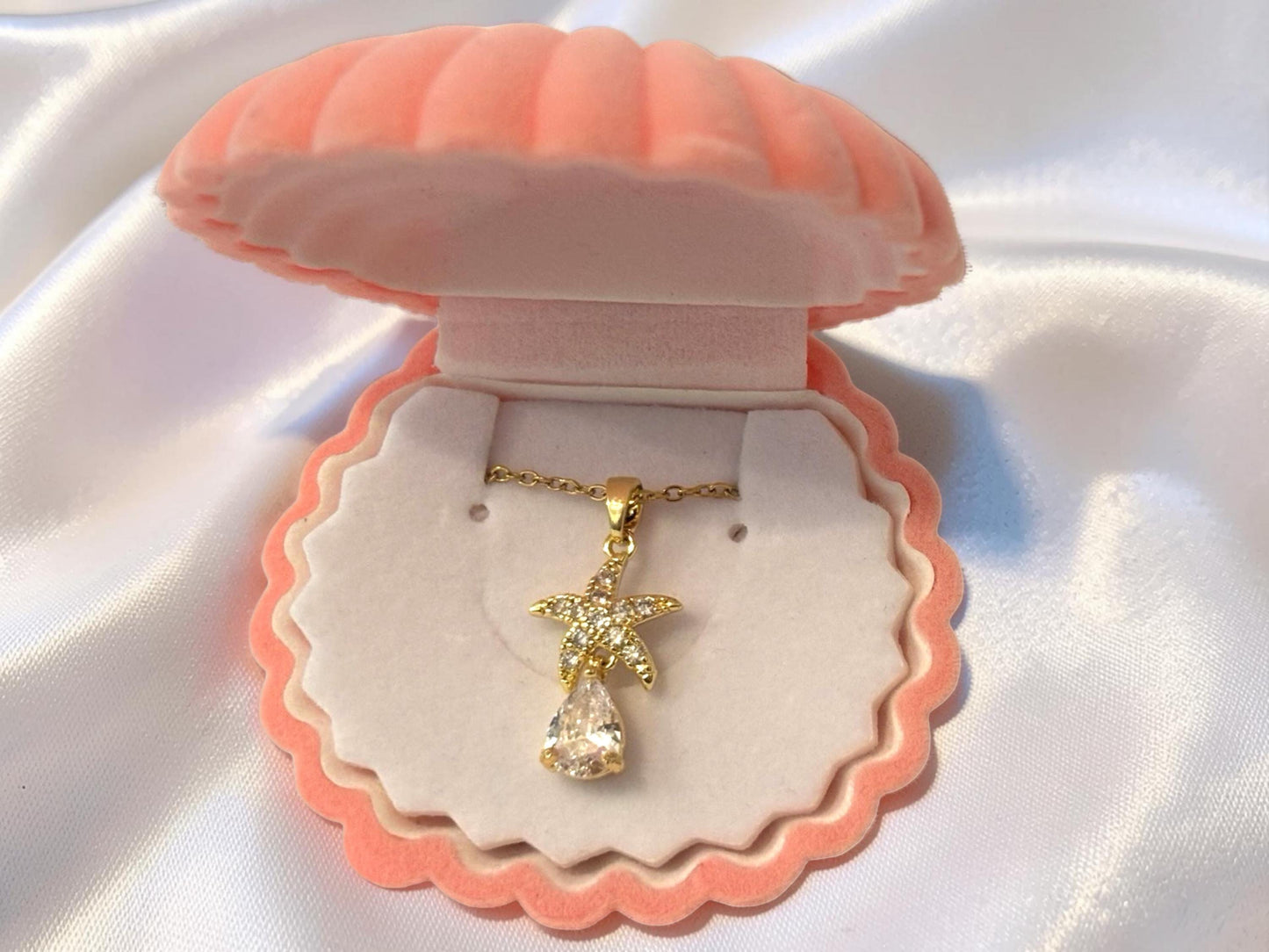 Gold Starfish Necklace - Beach Jewelry With Cubic Zirconia Pendant, Tarnish Resistant