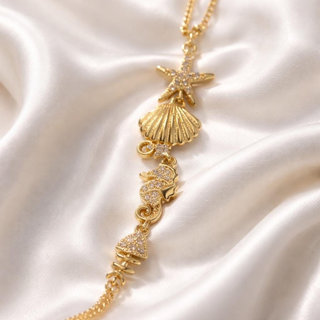 Ocean Hand Chain Bracelet – Adjustable 14K Gold Plated Minimalist Chain Jewelry