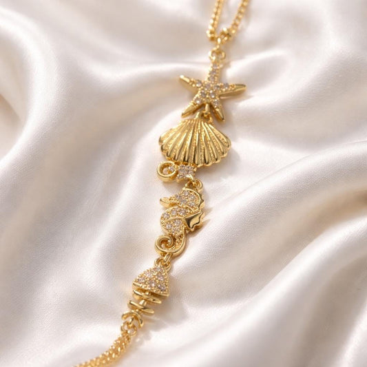 Ocean Hand Chain Bracelet – Adjustable 14K Gold Plated Minimalist Chain Jewelry