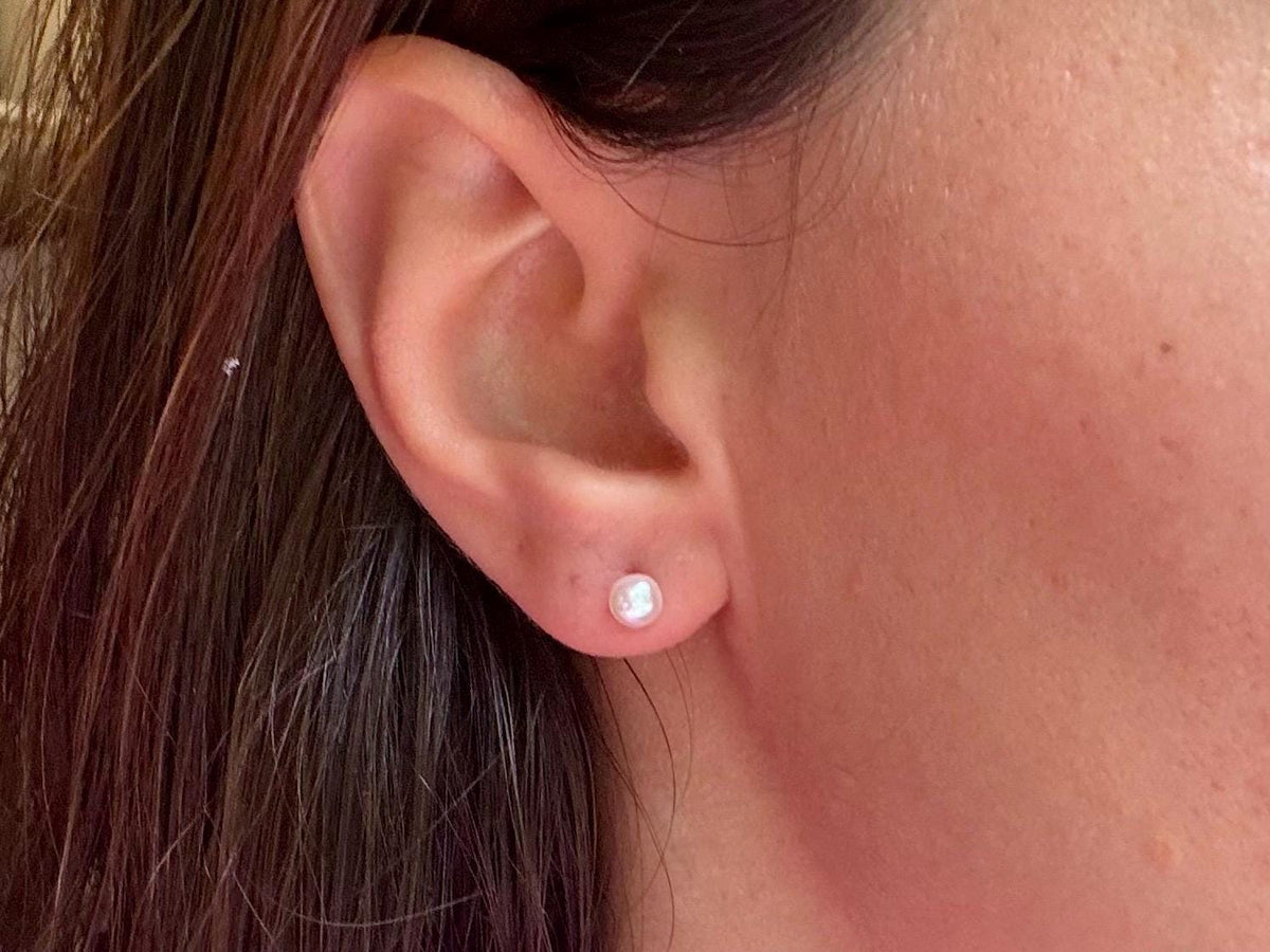 Dainty Gold Pearl Studs, 925 Sterling Silver Pearl Earrings, gift for her, gift for mom, gift for girlfriend – handmade Hawaiian jewelry, Island Goddess Jewelry