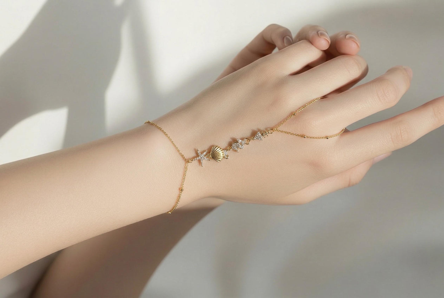 Ocean Hand Chain Bracelet – Adjustable 14K Gold Plated Minimalist Chain Jewelry