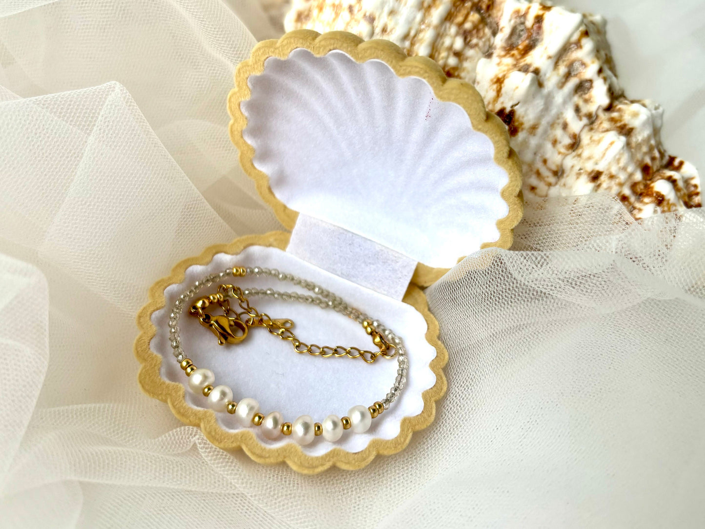 Healing Crystal Birthstone April Bracelet Genuine Freshwater Whitew Pearl Rainbow Quartz Bracelet Adjustable Tarnish Free Gift For Her