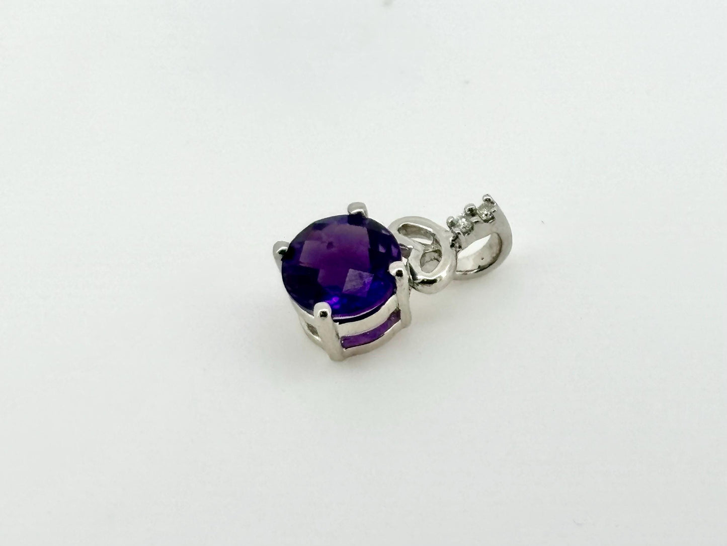 14K White Gold Amethyst Pendant With Diamond Necklace February Birthstone Gift, Amethyst Nexklace, Birthday Gift for Her