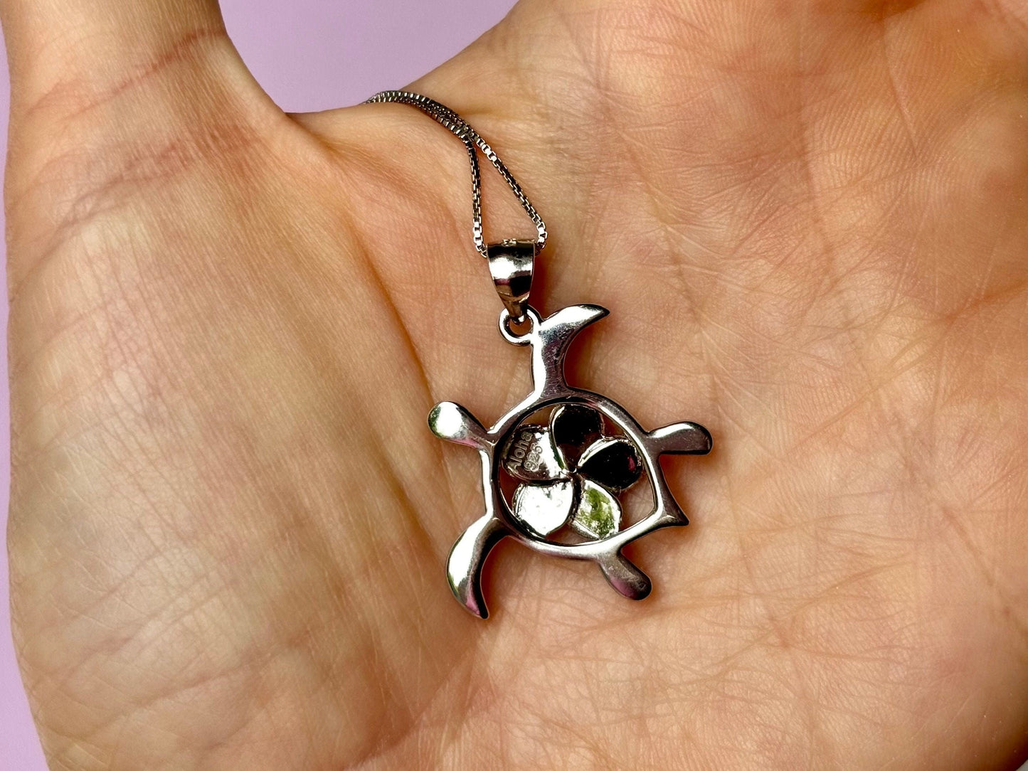 Hawaiian Sea Turtle Necklace –   with Koa Wood & Plumeria Flower Pendant