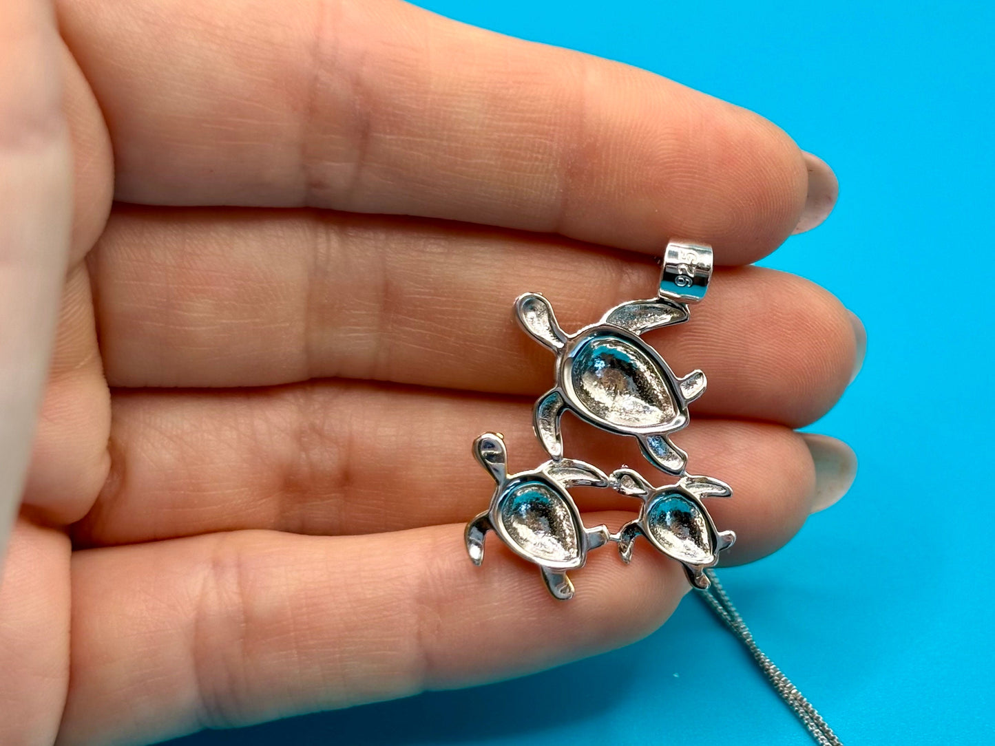 Hawaiian Turtle Family Necklace 925 Sterling Silver 3 Color Tarnish Free 14k Gold n Rose Plated w chain Honu Gift for Her Wife Oceanlovers