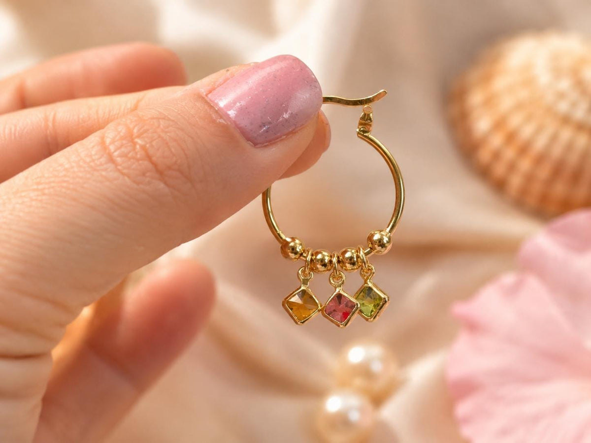 Gold Filled Hoop Earrings, 14K, Pastel CZ, Boho Aesthetic, Gift For Her, astrology lover, daily earrings, everyday earrings – handmade Hawaiian jewelry, Island Goddess Jewelry
