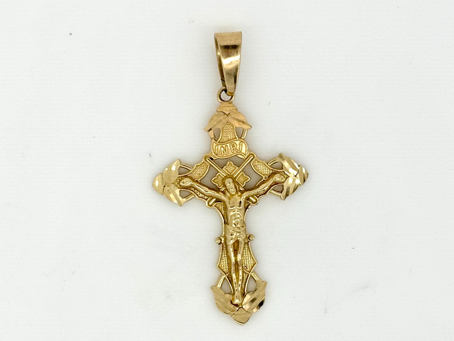 14K Solid Yellow Gold Cross Necklace Jesus Christ Pendant Giant Elegant Christian Gift for her Chritian Gift for Wife Christmas Gift