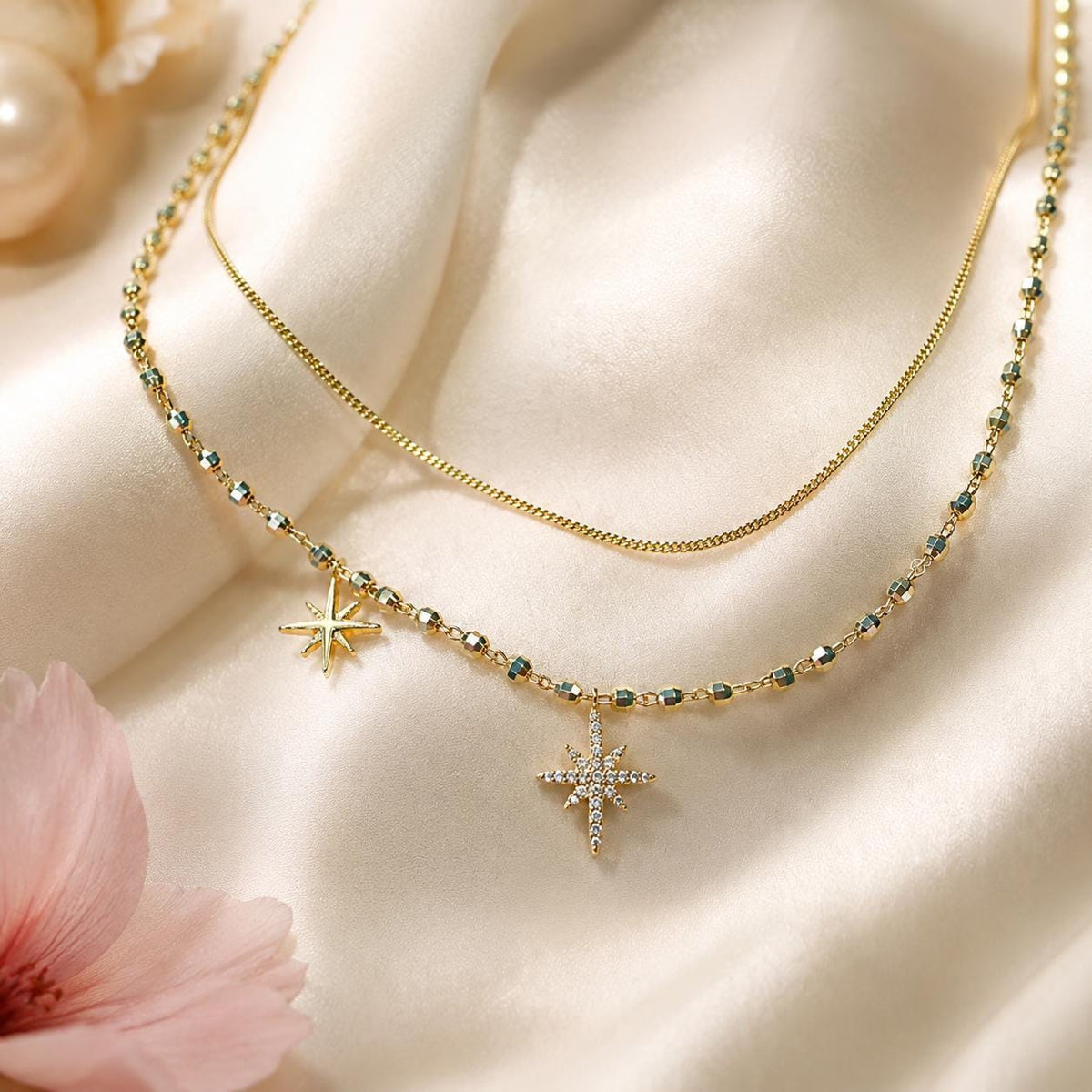 Gold North Star Necklace, 2 In 1 Layering Back Chain, Summer Gift, gift for her, astrology lover, celestial jewelry – handmade Hawaiian jewelry, Island Goddess Jewelry