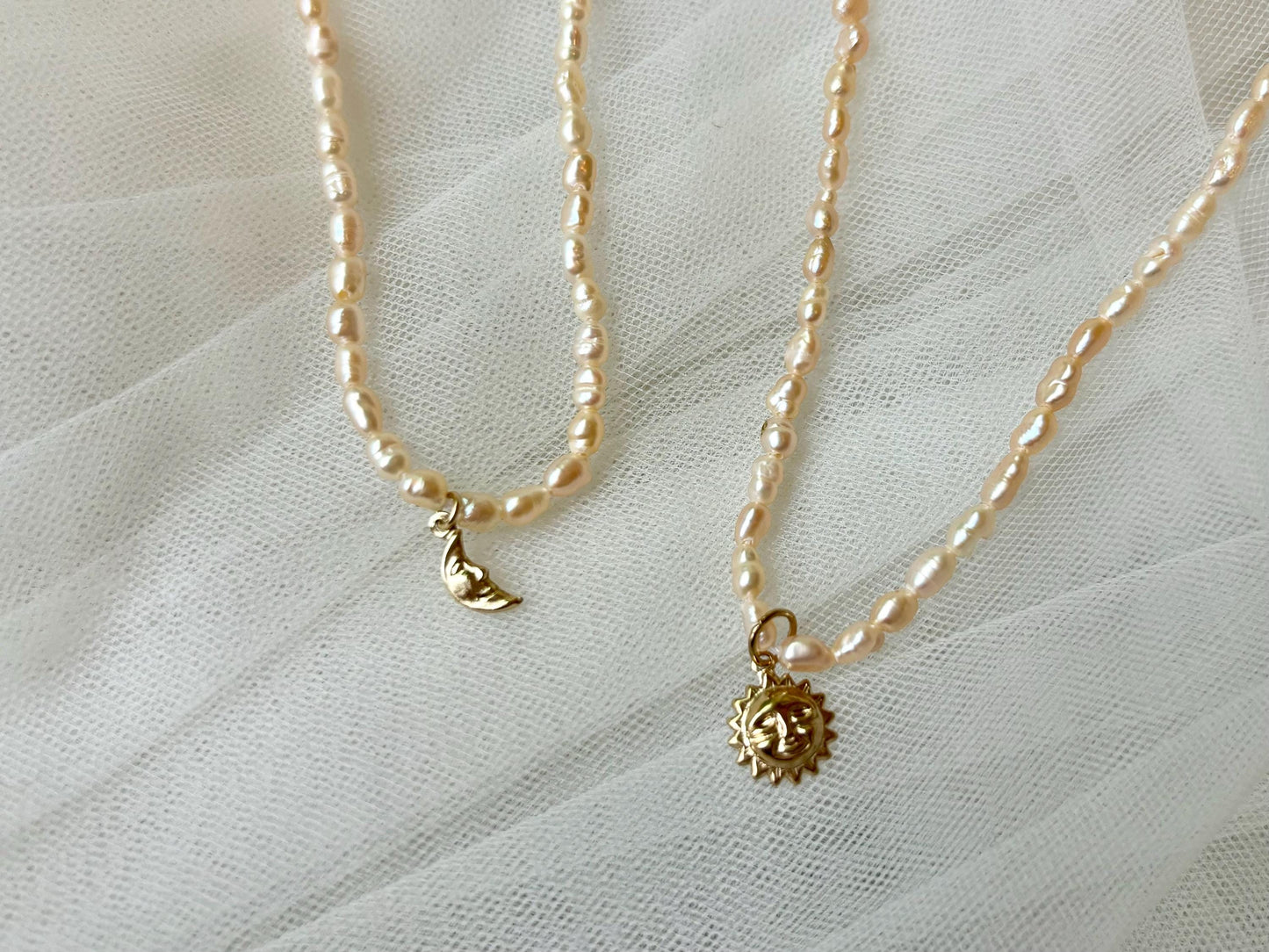 Gold Sun&Moon Necklace Best Friends Genuine Freshwater White Pearl Necklace Gift for Bestfriend Celestial Gold Filled Dainty Gift For Her