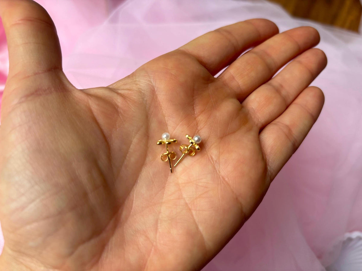 Dainty Gold Pearl Earrings, 925 Sterling Silver, 14K Gold Plated, gift for her, gift for mom, gift for girlfriend – handmade Hawaiian jewelry, Island Goddess Jewelry