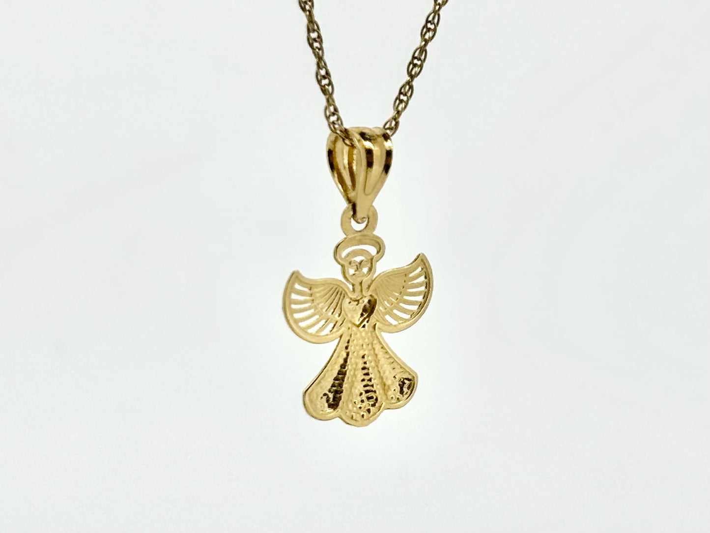 14K Solid Gold Guardian Angel Pendant Loving Angel Necklace Gold Pendant Valentines Gift for her Birtday Gift for Mom Protective Necklace