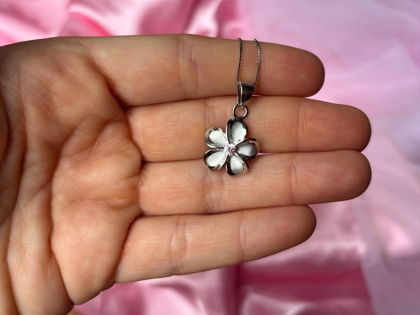 Hawaiian Plumeria Flower Necklace Pink Necklace 925 Sterling Silver Tarnish Free With Chain - Gift for Her Birthday Gift Dainty Necklace