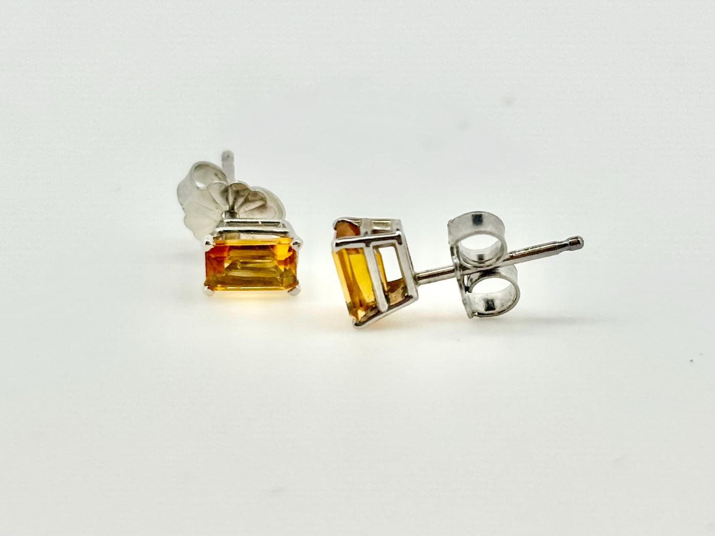 14K White Gold Citrine Stud Earrings, Yellow Gemstones November Birthstone Jewelry Gift for her birthday, Abundance Stone Earrings