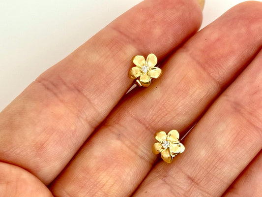 14K Solid Gold Plumeria Earrings Flower Earrings  Gold Earrings Birthday Gift for her Gift for Mom Flower Studs Diamond Studs Gold Studs