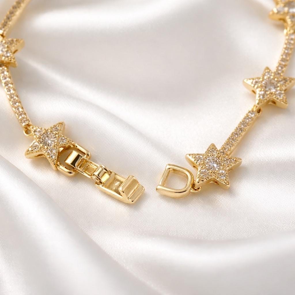 Star Bracelet – Adjustable Gold Plated Cubic Zirconia Dainty Bracelet for Everyday Wear