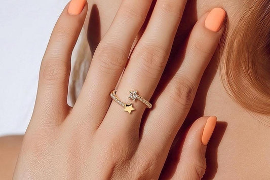 Star Ring Adjustable | Gold Plated Stainless Steel Ring with Cubic Zirconia