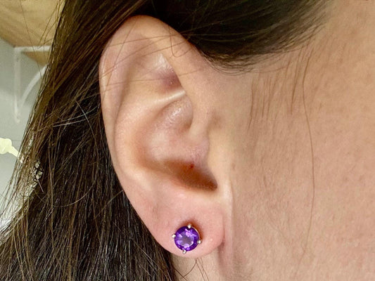 14k Solid White Gold Amethyst Earrings, February Birthstone, Birthday Gift For Her, Gift For Mom, Anniversary Gift, Elegant Amethyst Stud