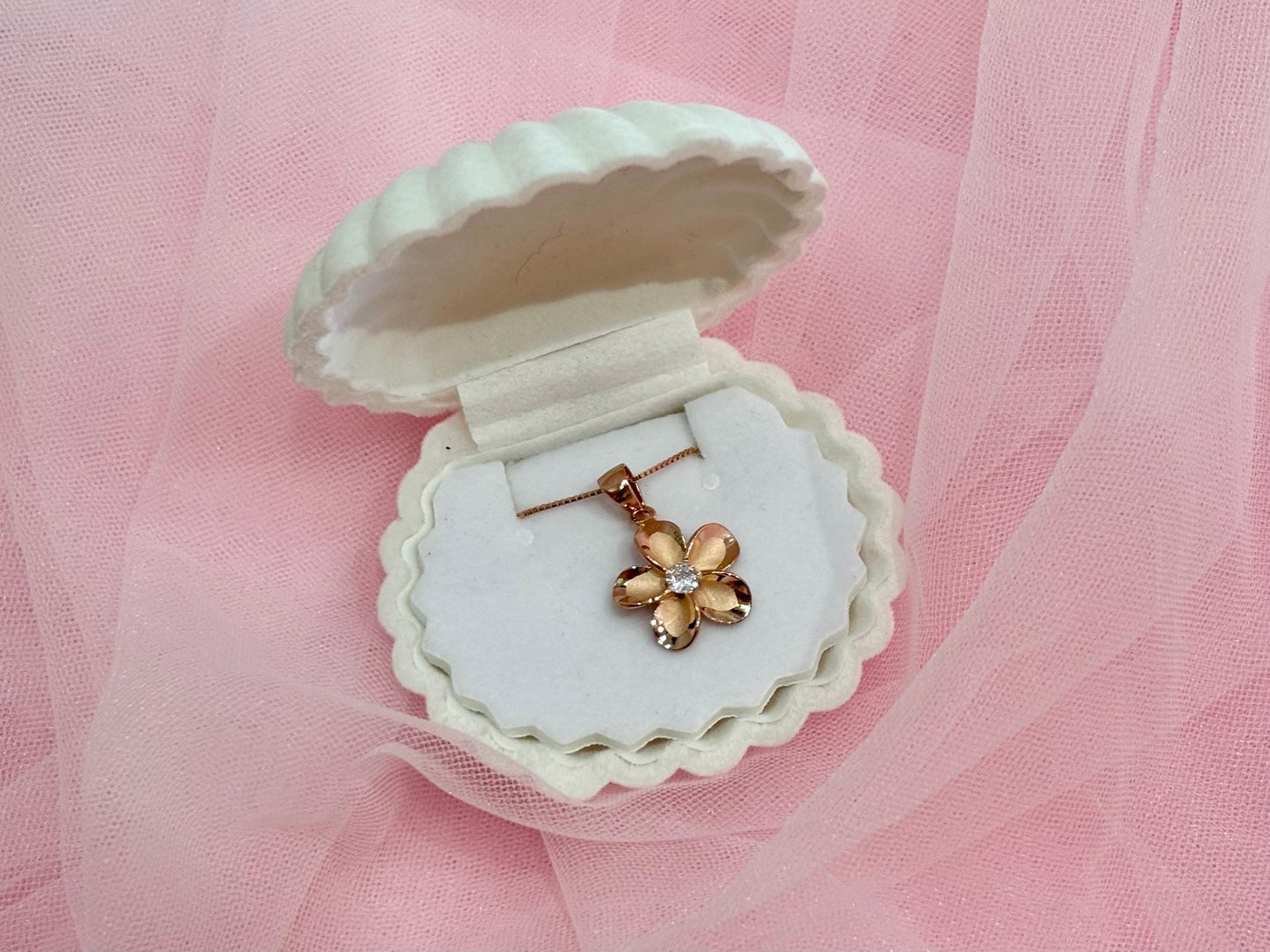 Hawaiian Plumeria Flower Necklace 14K Rose Gold Plated Waterproof 925 Sterling Silver with Chain Birthday Gift for Her Wife, Mom, Girlfriend