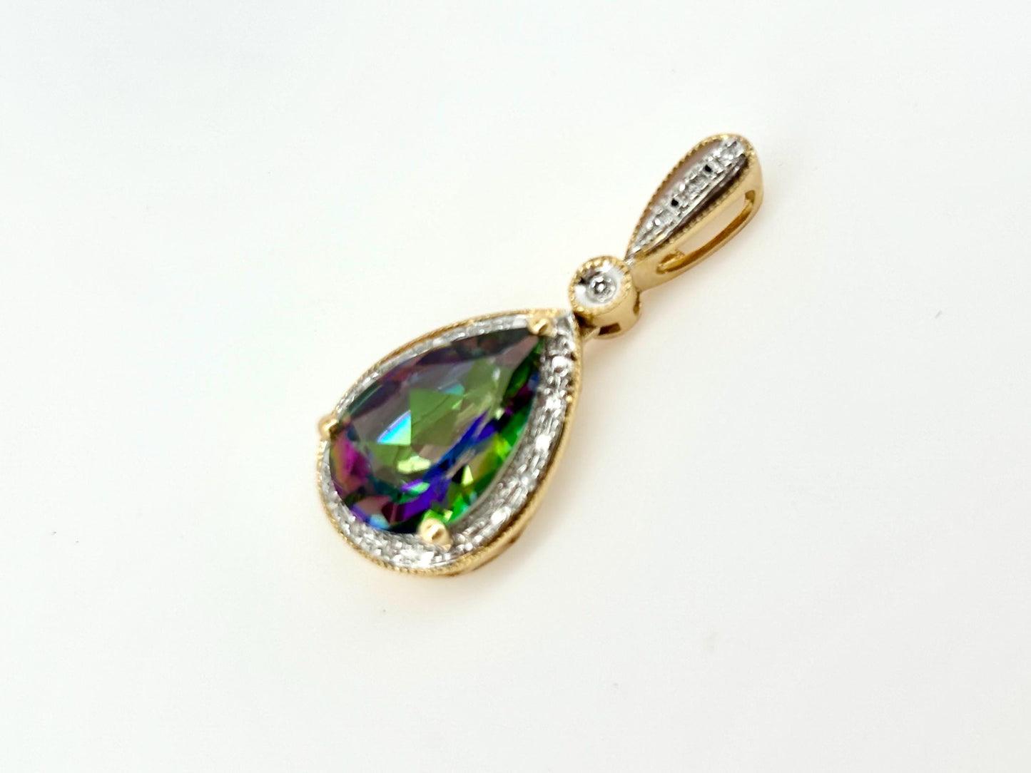 Ocean Light Mystic Topaz Pendant – 14k Solid Gold Necklace with Diamond Accent