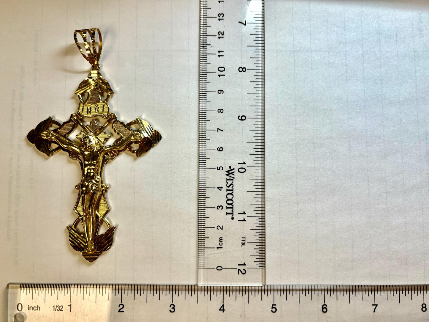 14K Solid Yellow Gold Cross Necklace Jesus Christ Pendant Giant Elegant Christian Gift for her Chritian Gift for Wife Christmas Gift