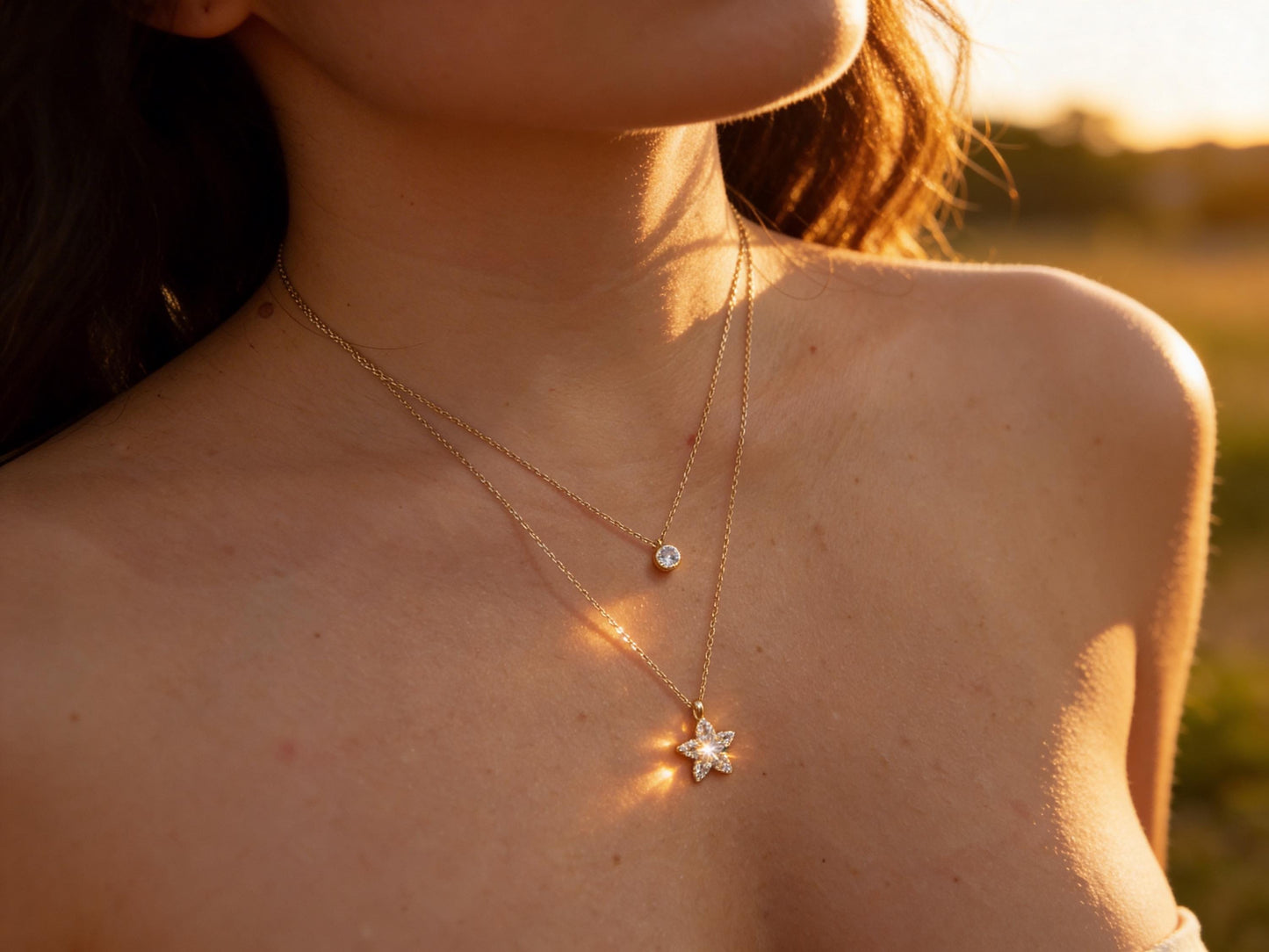 Gold Flower Necklace – Dainty Floral Pendant with Cubic Zirconia, Minimalist Layered Jewelry
