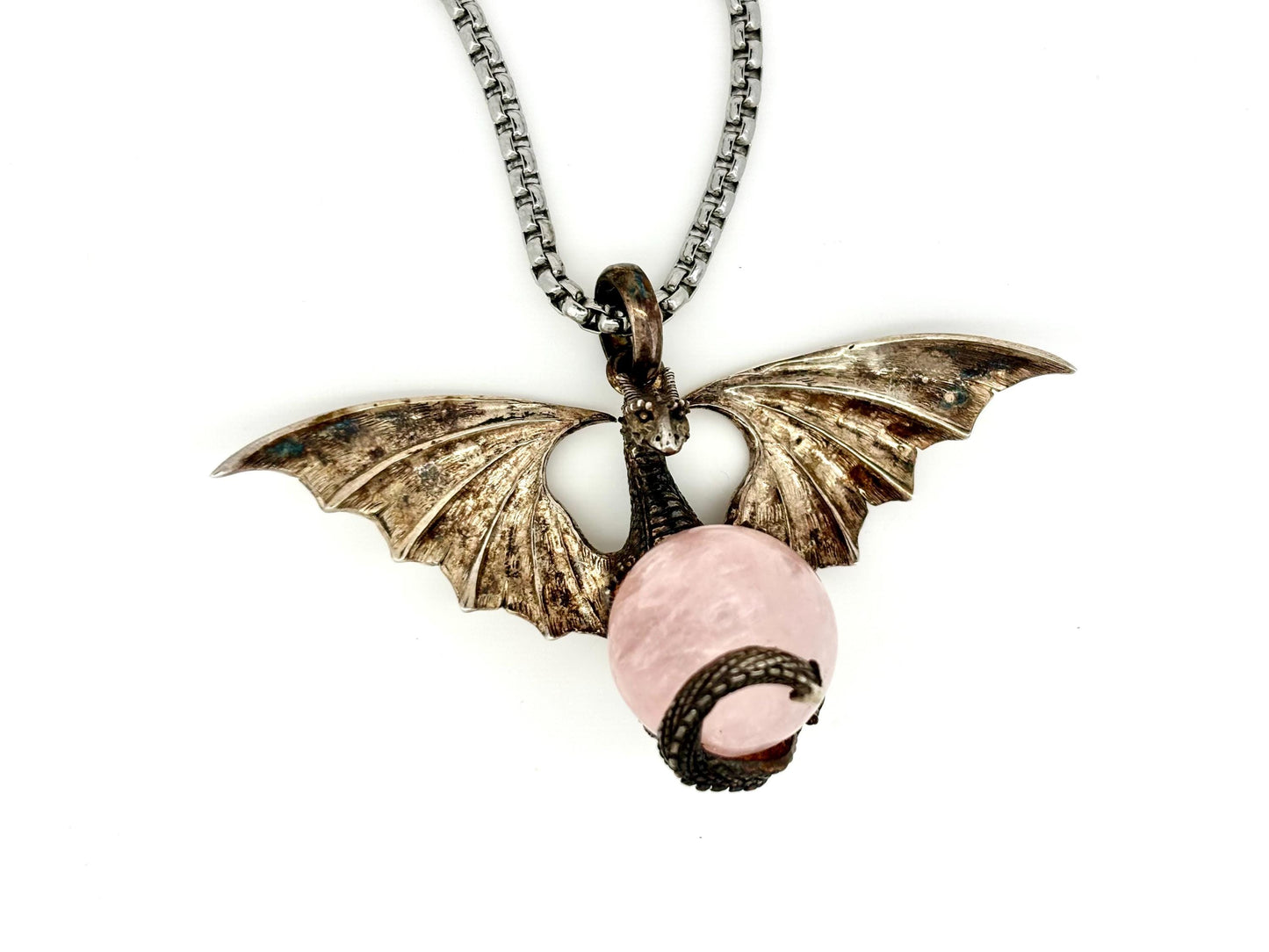 Dragon Necklace Dragon Pendant Halloween Necklace Costume Jewelry Rose Quartz Pendant Witch Jewelry Witch Pendant