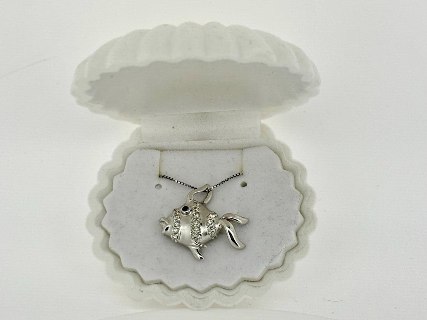 14K White Gold Fish Pendant, Fish Necklace Diamond Necklace Sapphire Pendant Birthday Gift For Her For mom Anniversary Gift Christmas Gift