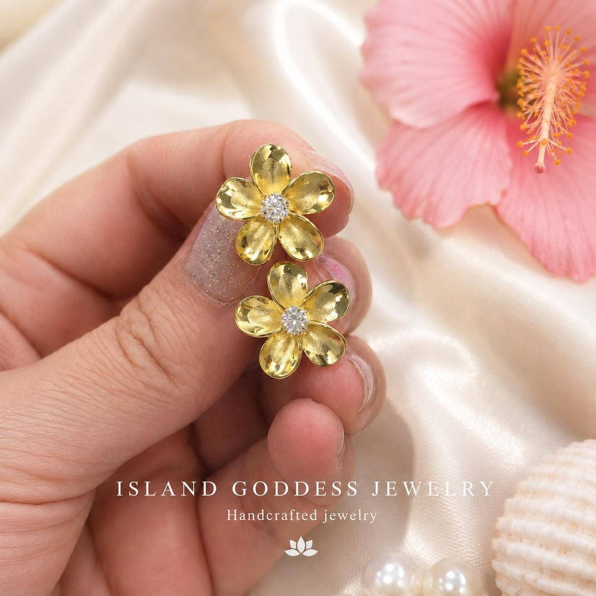 Plumeria Flower Earrings, Daisy Studs, Gift For Her, Hawaii Love, gift for girlfriend, daisy earrings, flower stud – handmade Hawaiian jewelry, Island Goddess Jewelry