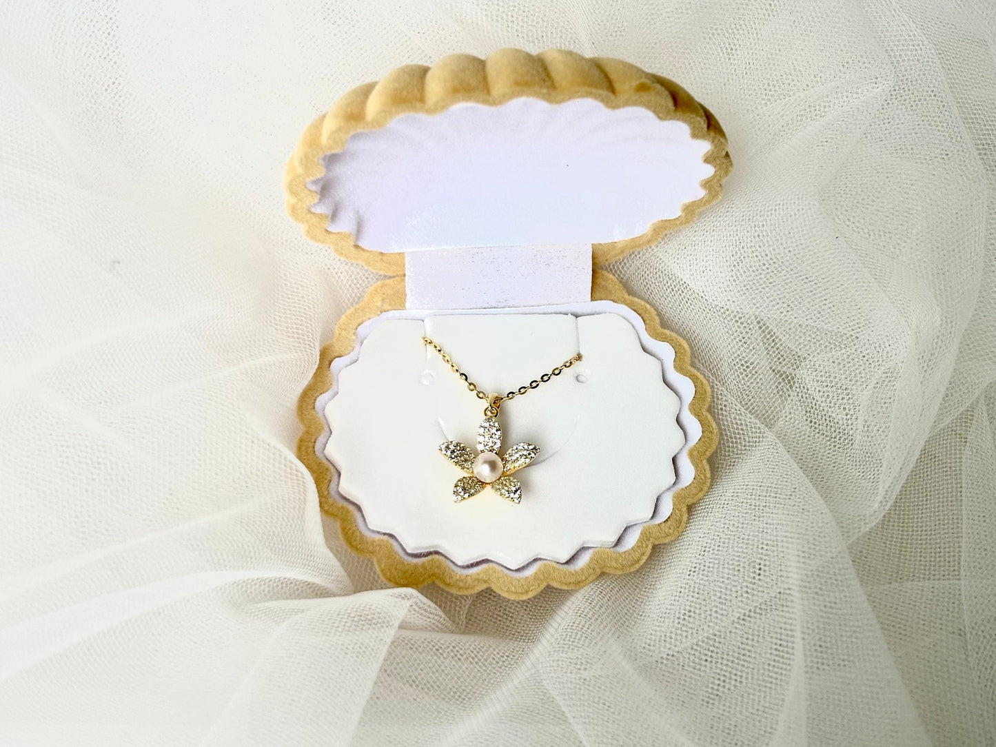 Hawaiian Plumeria Genuine Pearl Flower Necklace w chain 925 Sterling Silver 14K Gold Plated Cute Romantic Gift for her Tarnish Free CZ Stone