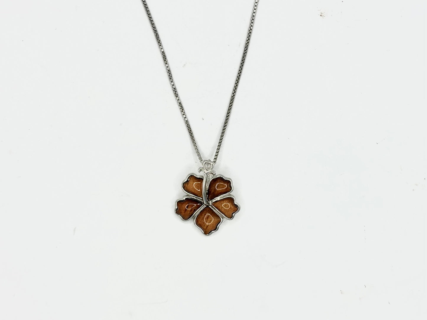 Hawaiian Hibiscus Flower Necklace 925 Sterling Silver Tarnish Free KOA WOOD Dainty Necklace with Chain Cute Gift for Her Gift for Girlfriend