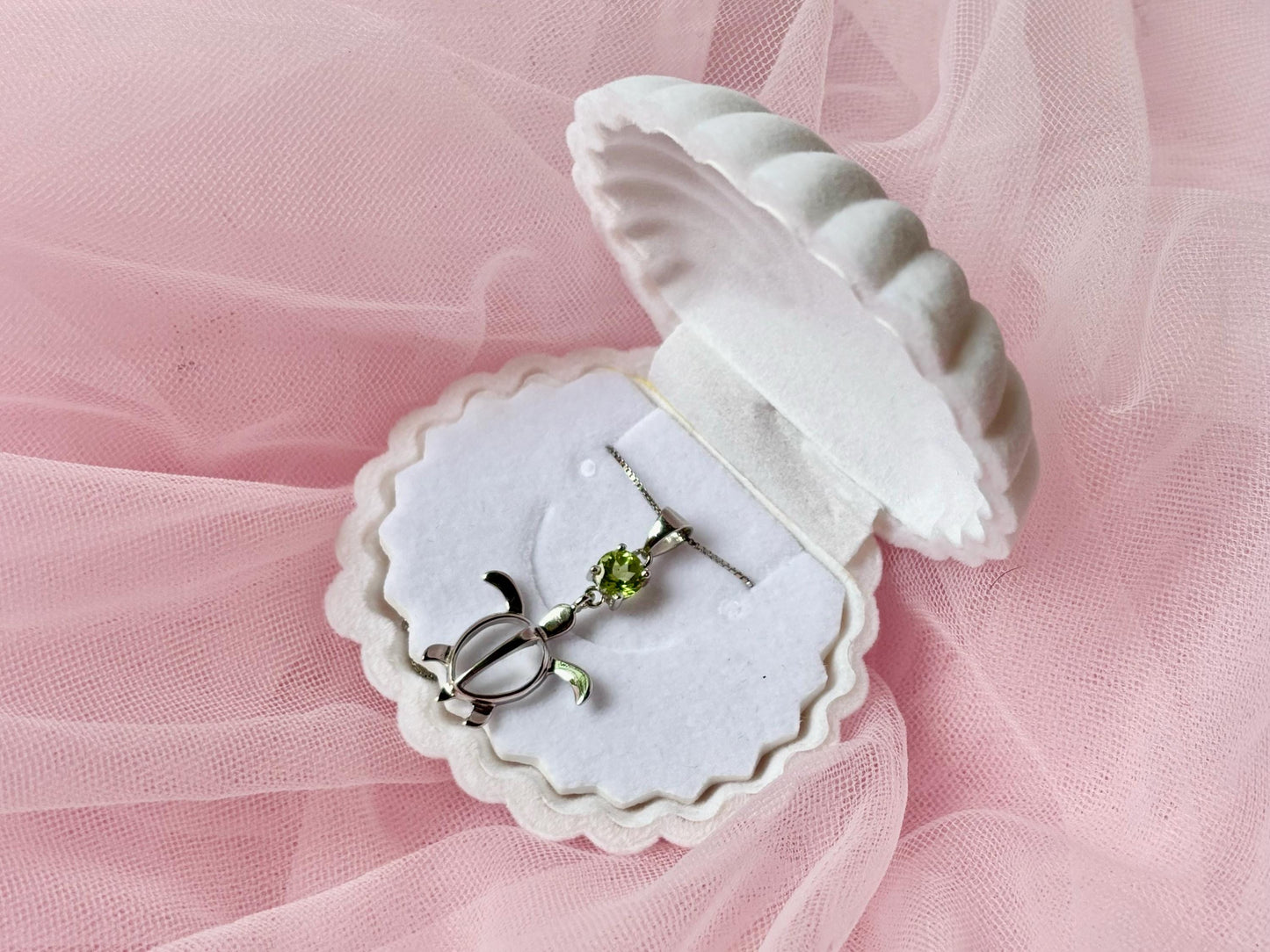 Hawaiian Turtle Necklace - Peridot Stone 925 Sterling Silver Waterproof With Chain - Birthday Gift for Her - Gift For Mom - Dainty Necklace