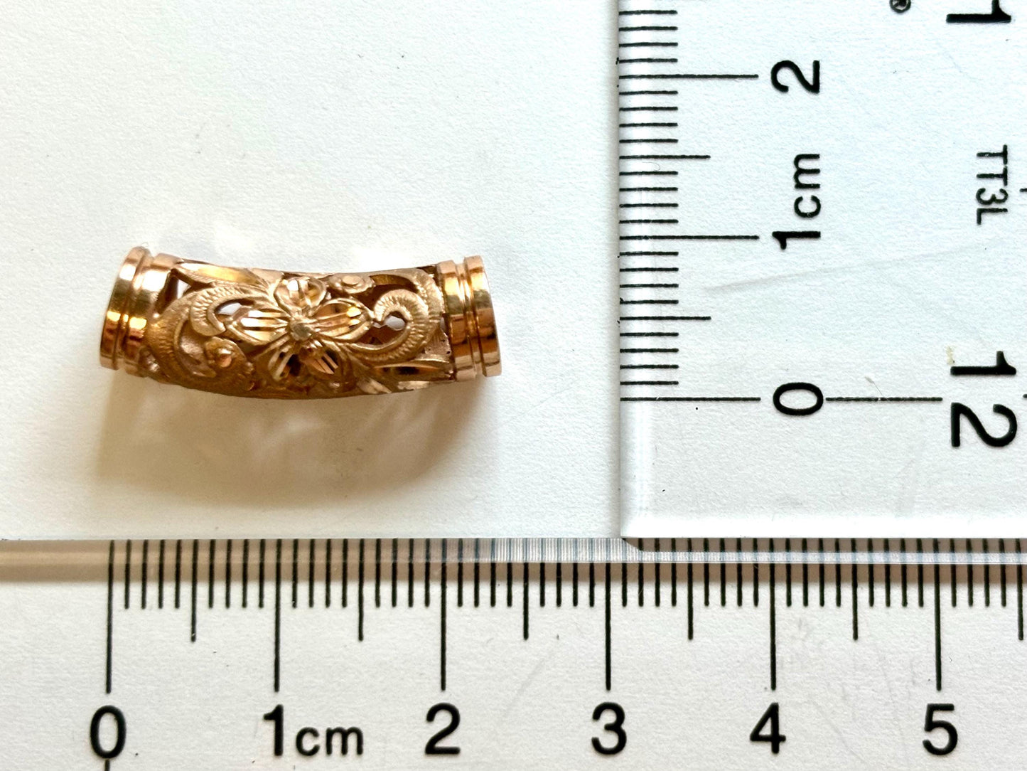 14K Solid Gold Hawaiian Barrel Pendant Flower Pendant Slider Necklace Gold Pendant Birthday Gift for her Gift for Mom Flower Puka Bead Scrol