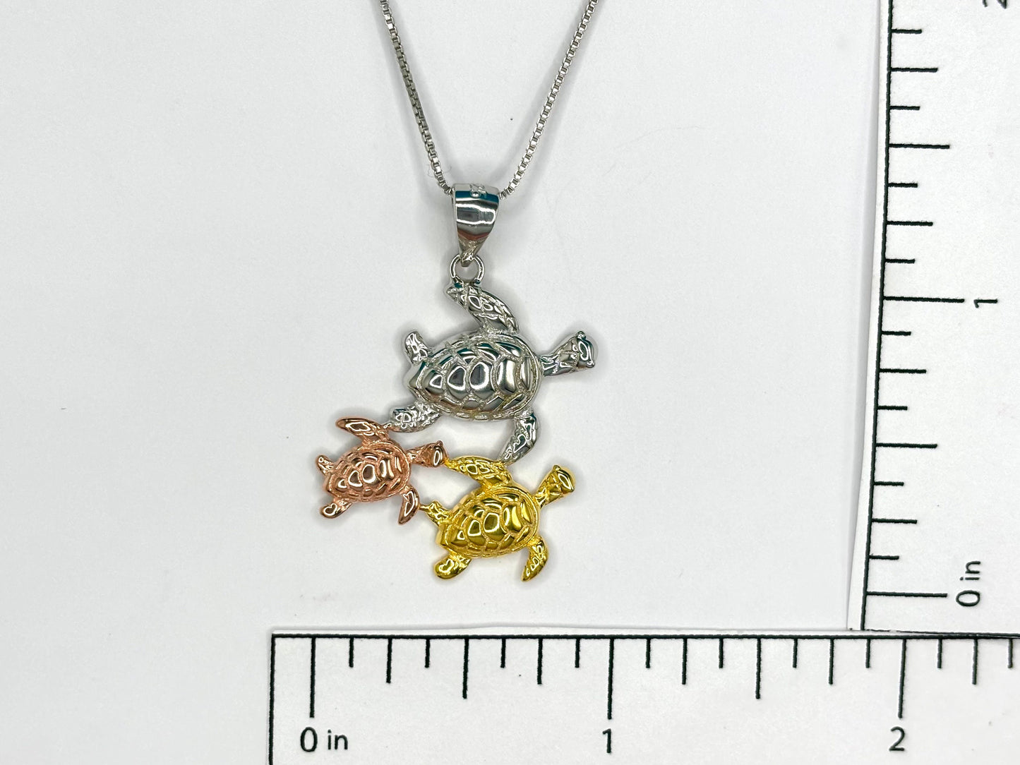 Hawaiian Turtle Family Necklace 925 Sterling Silver 3 Color Tarnish Free 14k Gold n Rose Plated w chain Honu Gift for Her Wife Oceanlovers