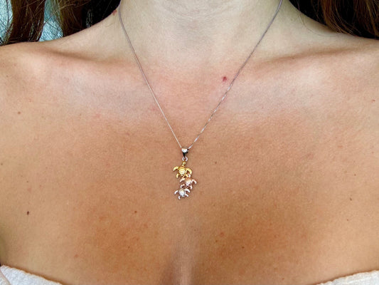 Hawaiian Turtle Necklace – Sterling Silver Family Pendant With Tarnish-Free Chain