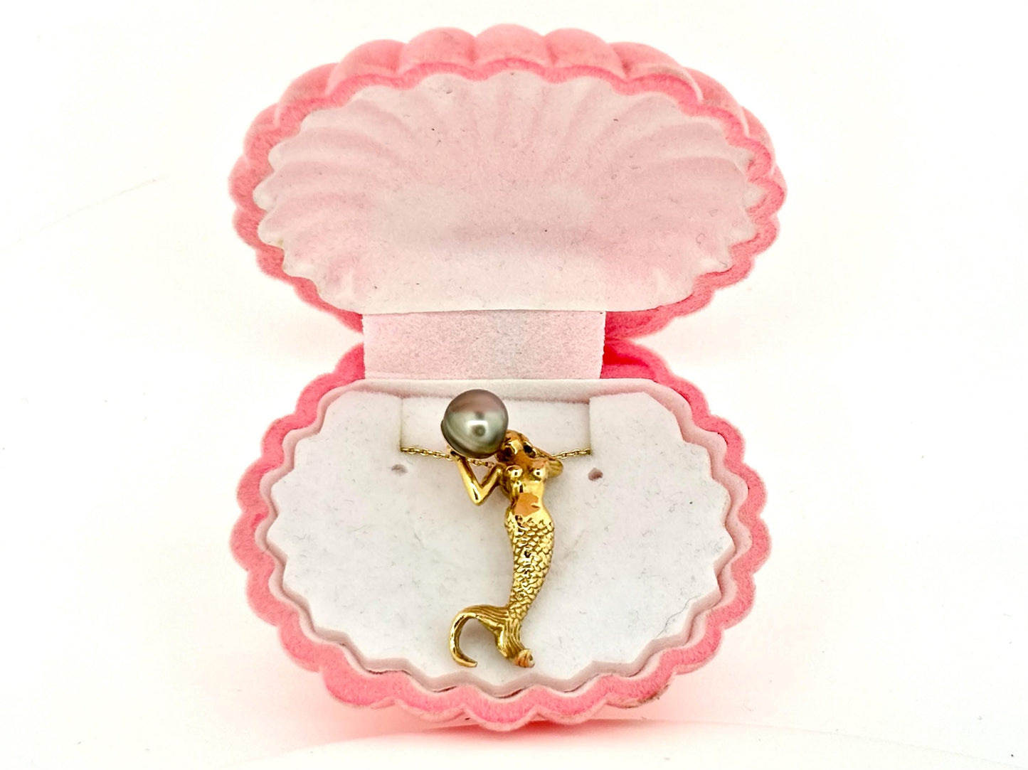 The Siren’s Pearl – 14K Gold Mermaid Pendant with Tahitian Black Pearl