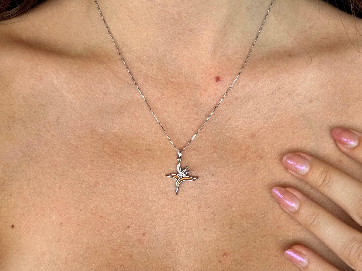 Koa Wood Flower Necklace | Bird Of Paradise, Hawaii Koa Silver, chain, gift, koawood – handmade Hawaiian jewelry, Island Goddess Jewelry