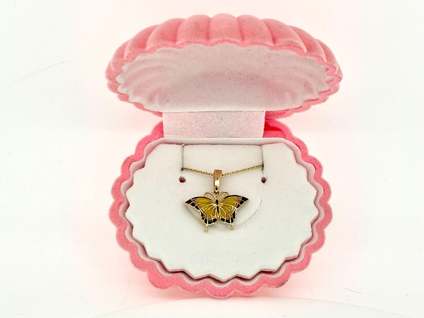 14K Yellow Gold Enamel Butterfly Pendant, Butterfly Necklace Color Necklace Diamond Pendant Birthday Gift For Her For mom Anniversary Gift