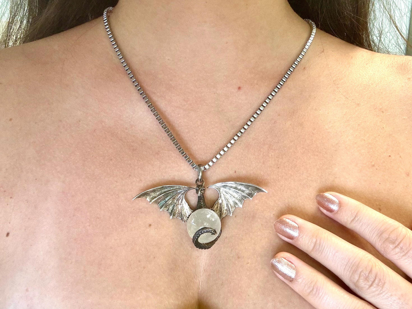 Dragon Necklace Dragon Pendant Halloween Necklace Costume Jewelry Quartz Pendant Witch Jewelry Witch Pendant Spooky Season Costume Scary