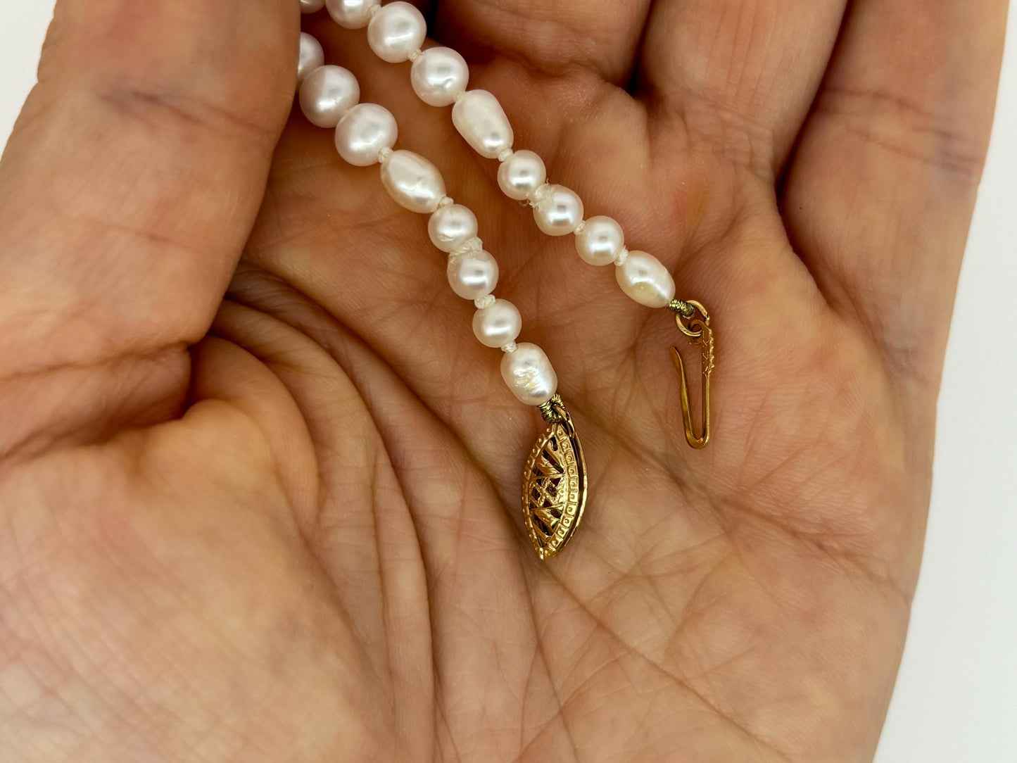 Genuine Natural Pearl Necklace 14K Gold Closure Elegant White Pearl Necklace Birthday Gift for Her Gift for Mom