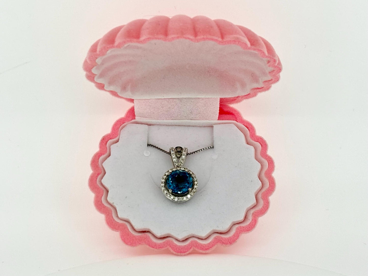 14K Solid White Gold Blue Topaz Diamond Pendant Blue Topaz Necklace Diamond Necklace Topaz Pendant December Birthstone Birthday Gift for Her